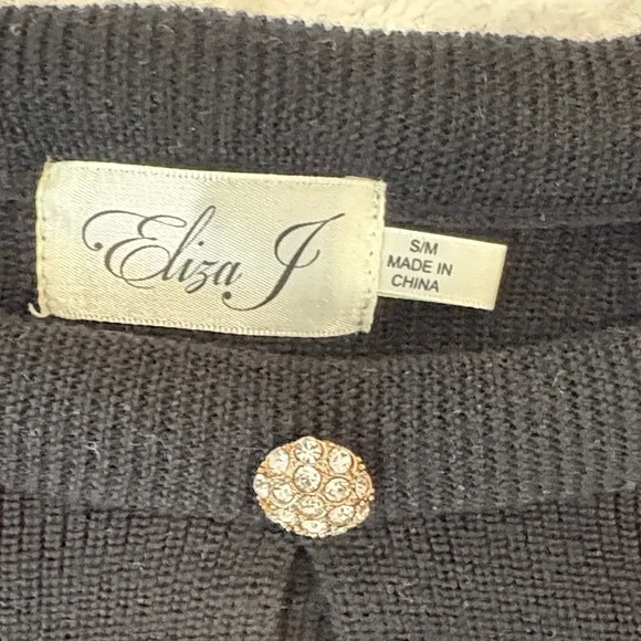 Eliza J Black Knit Cardigan with Rhinestone Button - Picture 2 of 3